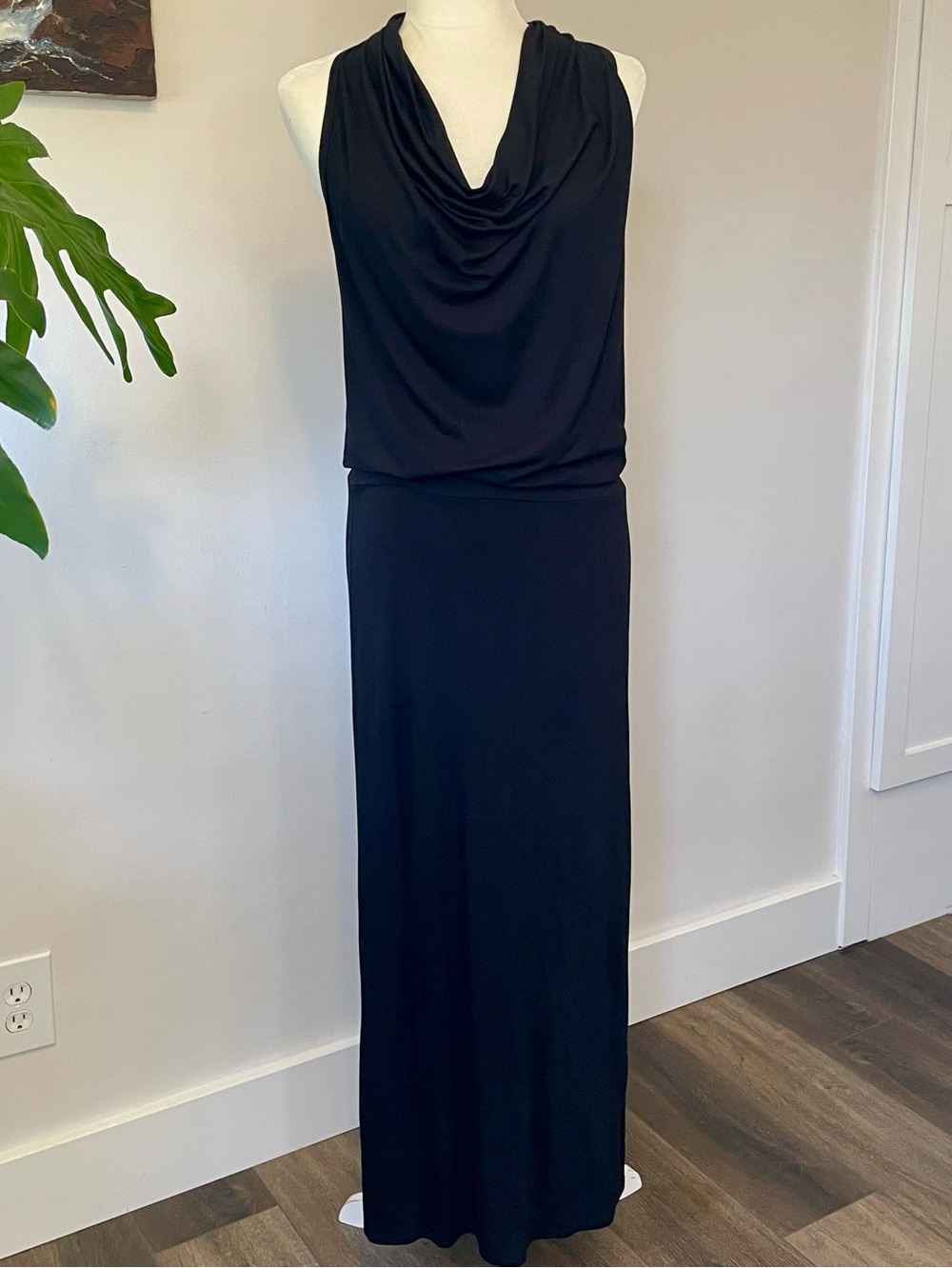Trina Turk Black Jersey Cowl Neck Maxi Dress. Size Small